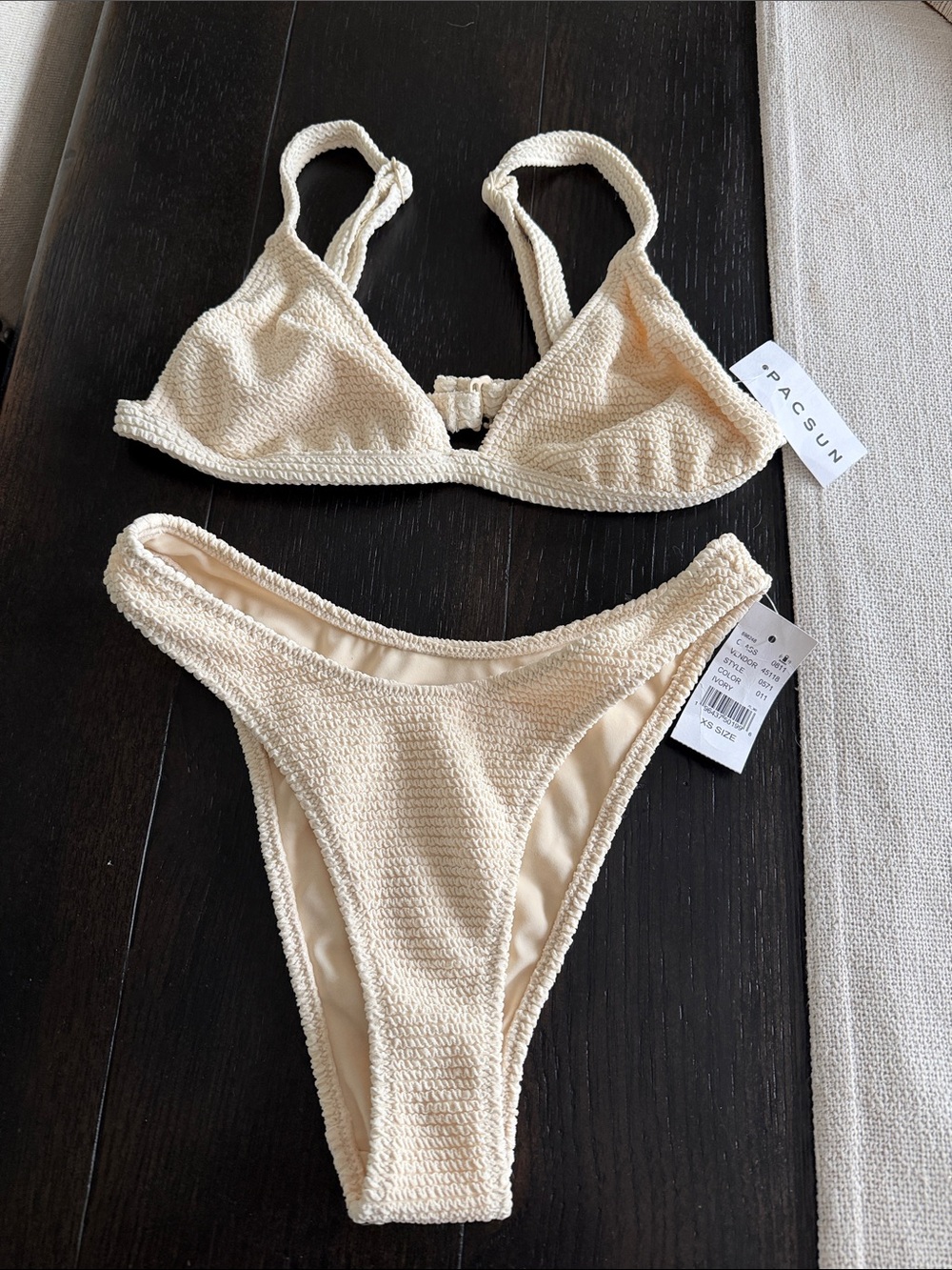 PacSun Cream Textured Triangle Bikini Set - Neutral Cream - Picture 1 of 7